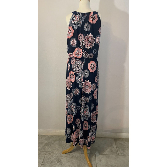 Robbie Bee Women's Printed Halter Maxi Dress Sz L ,Floral Navy Summer Boho Chic - Picture 2 of 11